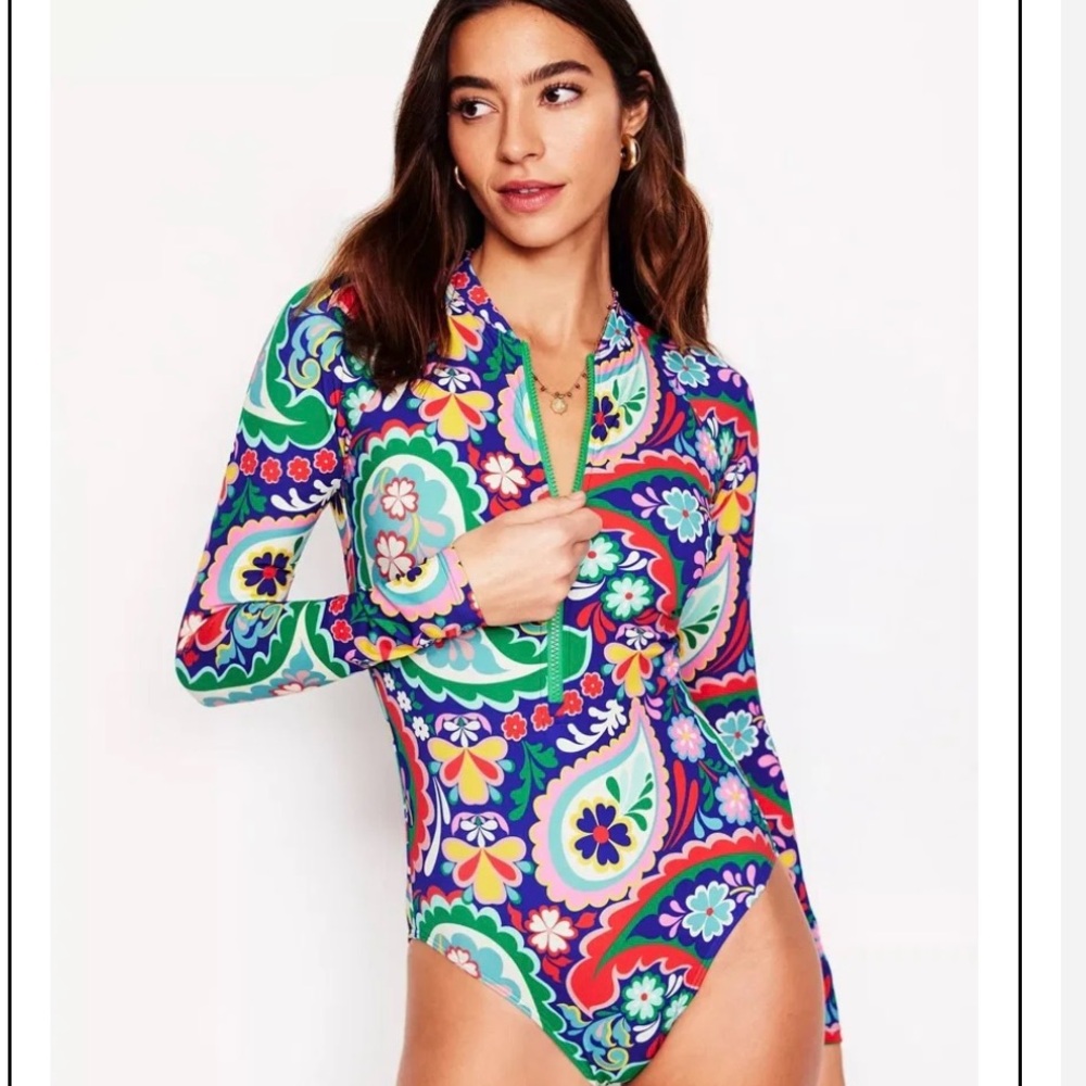 Boden Multicolor Floral Long Sleeve One Piece Swimsuit - Picture 3 of 4